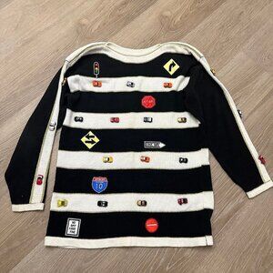 Vintage 1980’s Racing Toy Cars Black x White Stripe Matchbox Style Sweater